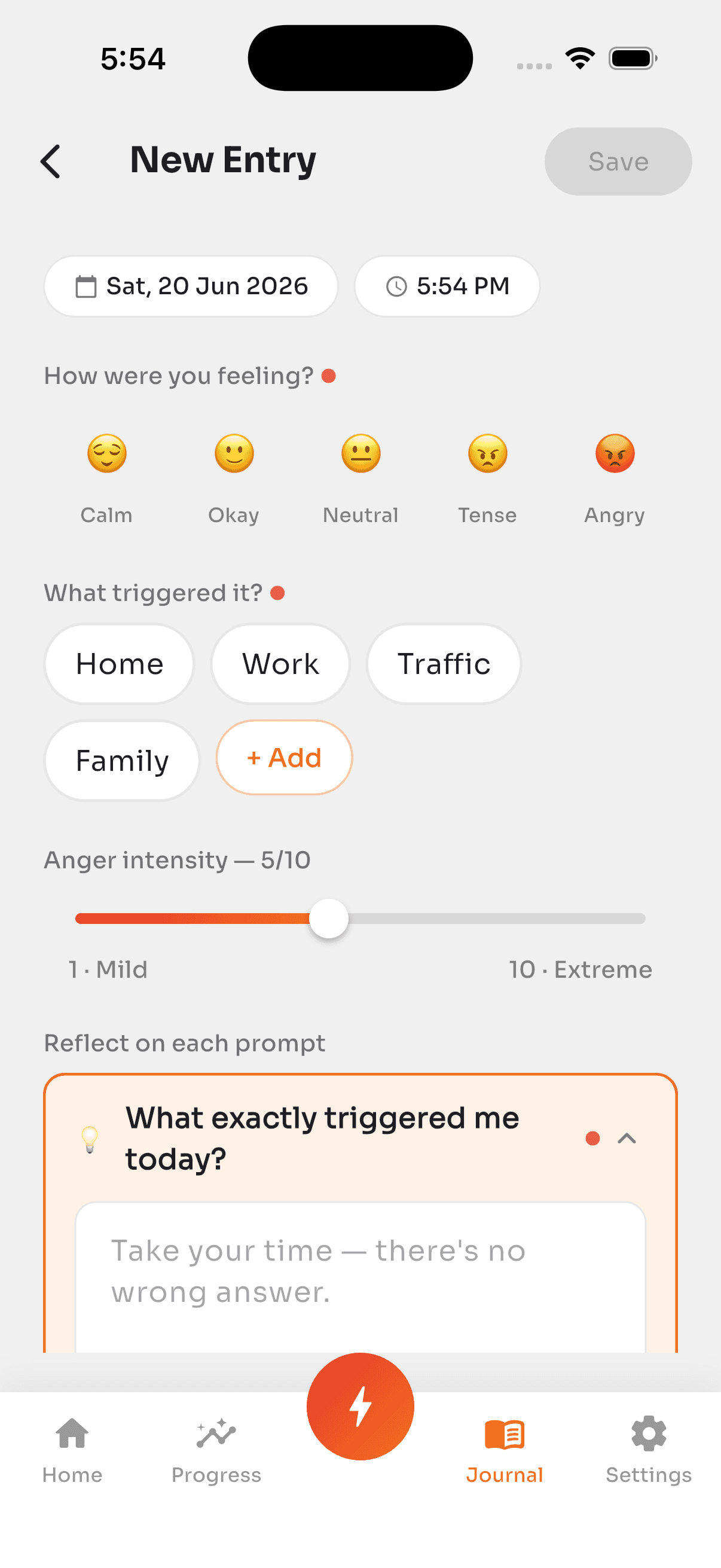 AngerEase journal screen
