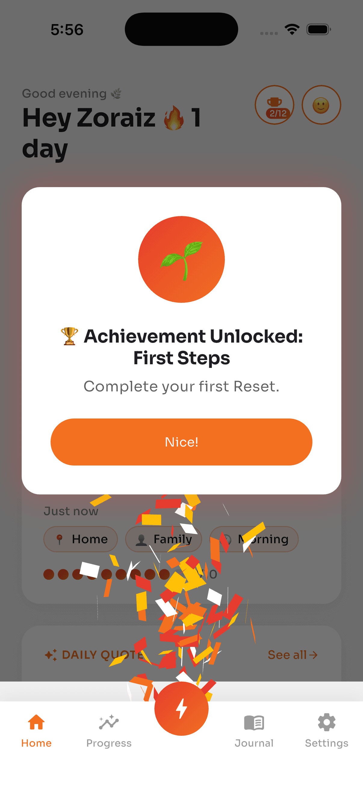 AngerEase success screen