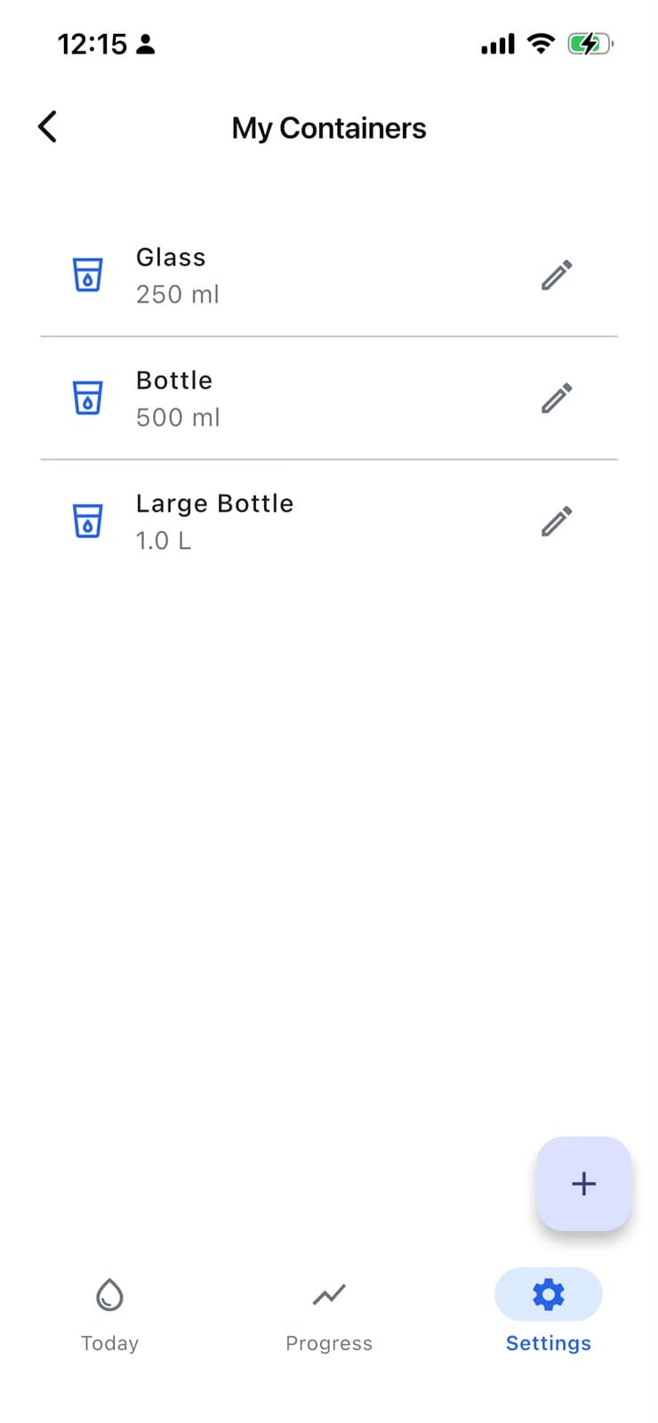 Drink Time my containers screen