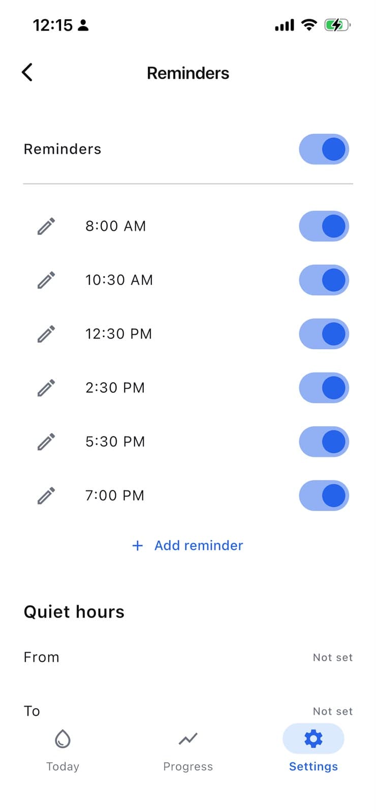 Drink Time reminders screen