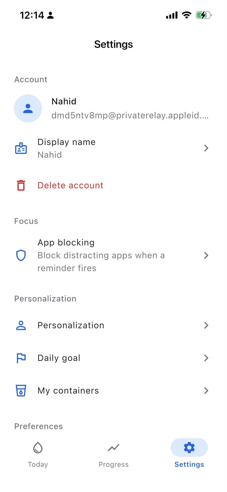 Drink Time settings screen
